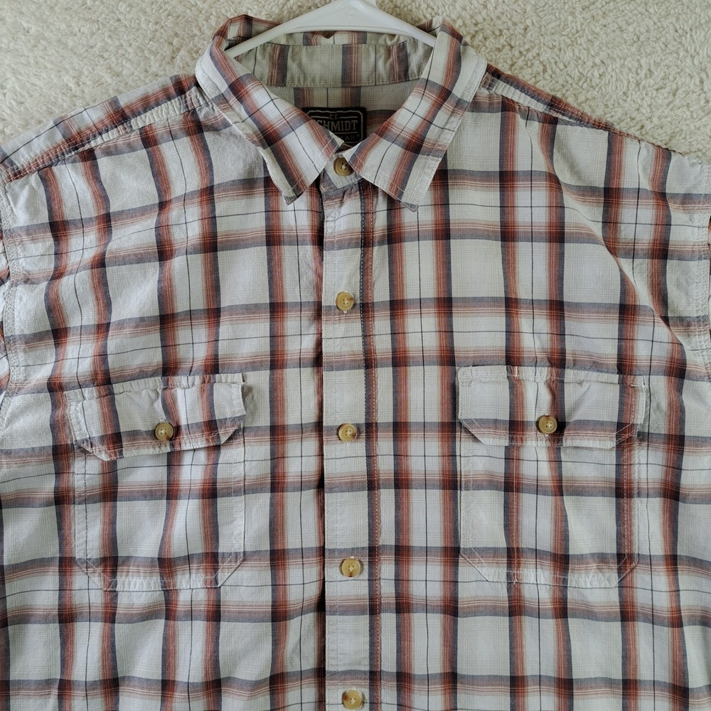CE Schmidt Workwear Mens Plaid Short Sleeve Button Up Shirt XL Chest Pockets